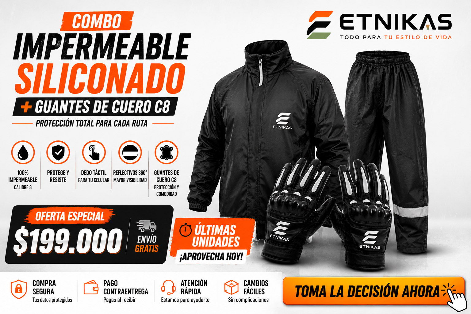 COMBO IMPERMEABLE Y GUANTES